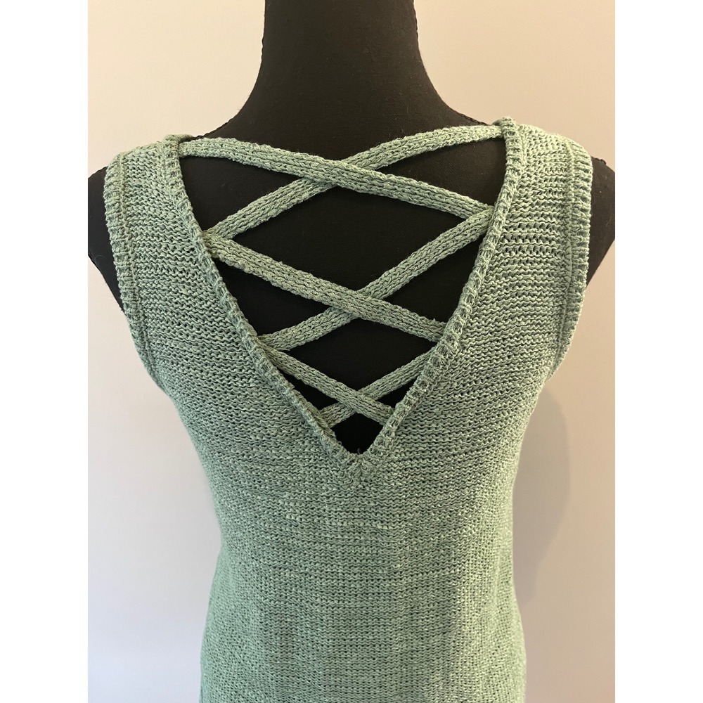 Soho New York & Co Sage Green Knit Tank Top Crisscross Back Sleeveless Sweater S - Picture 6 of 9